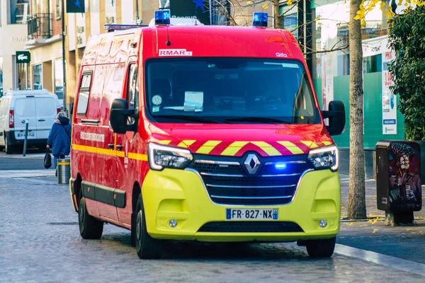 Reims France November 2020 Tekintse Meg Francia Tűzoltóautó Gördülő Utcáin — Stock Fotó