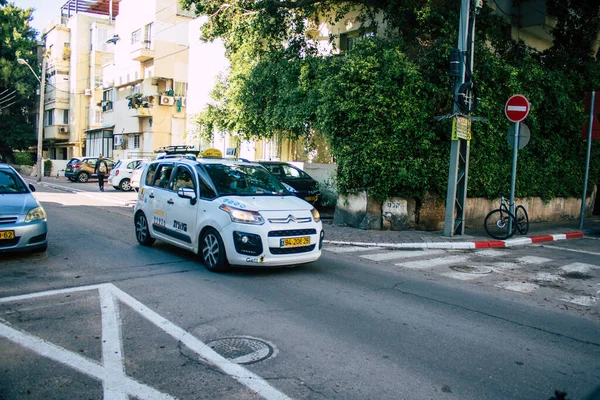 Tel Aviv Israel Diciembre 2020 Vista Taxi Tradicional Israelí Conduciendo — Foto de Stock