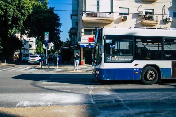 Tel Awiw Izrael Grudzień 2020 Widok Izraelskiego Autobusu Jadącego Ulicami — Zdjęcie stockowe