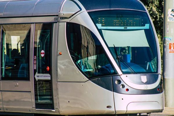 Иерусалим Израиль 2019 Вид Трамвай Называемый Легким Поездом Перед Вспышкой — стоковое фото