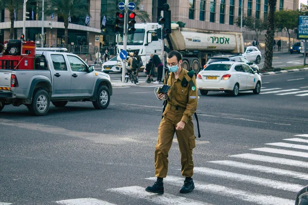 Tel Aviv Israel December 2020 View Unidentified Israeli People Walking — Stock Photo, Image