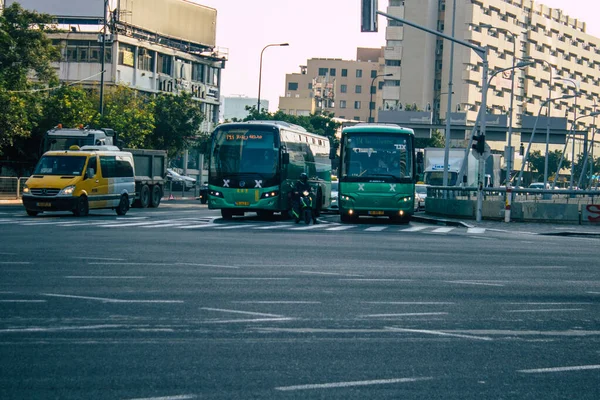 Tel Awiw Izrael Grudnia 2020 Widok Izraelskiego Autobusu Jadącego Ulicami — Zdjęcie stockowe