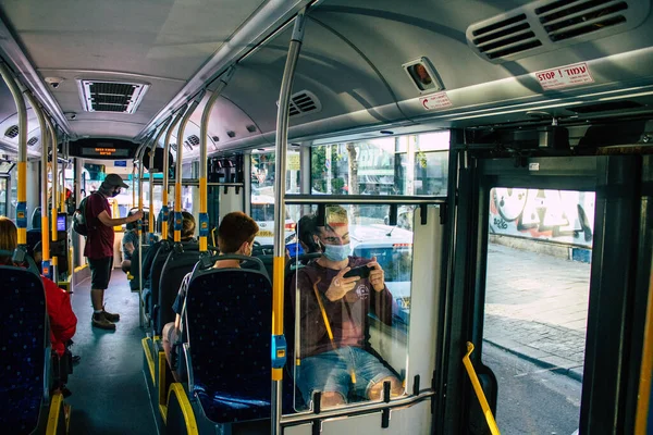 Tel Aviv Israel December 2020 Israeli Public Bus Driving Streets — Stock Photo, Image