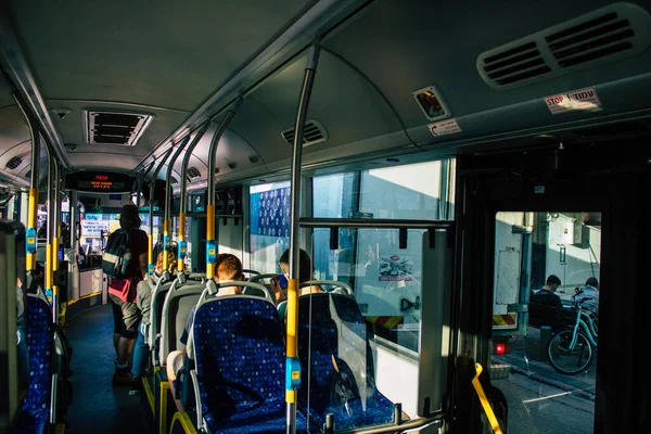 Tel Aviv Israel December 2020 Israeli Public Bus Driving Streets — Stock Photo, Image