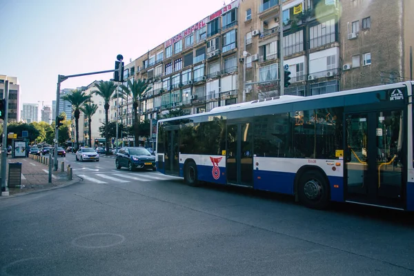 Tel Awiw Izrael Grudnia 2020 Widok Izraelskiego Autobusu Publicznego Jadącego — Zdjęcie stockowe