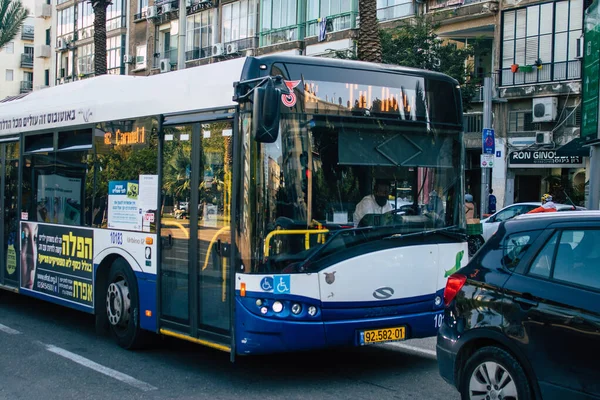 Tel Aviv Israel Diciembre 2020 Vista Autobús Público Israelí Conduciendo —  Fotos de Stock