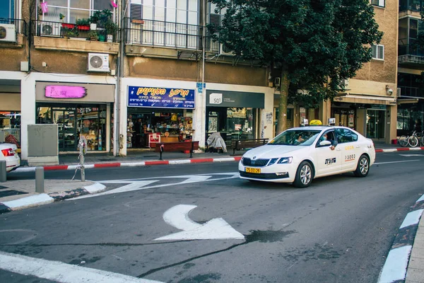 Tel Aviv Israel Diciembre 2020 Vista Taxi Tradicional Israelí Conduciendo — Foto de Stock