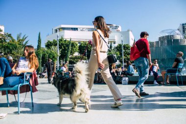Tel Aviv İsrail 5 Aralık 2020 Coronavirüs salgınının İsrail 'i vurmasına rağmen Tel Aviv' de ikonik bir meydan olan Dizengoff Sirki 'nde eğlenen ve eğlenen kimliği belirsiz İsrail halkının görüntüsü
