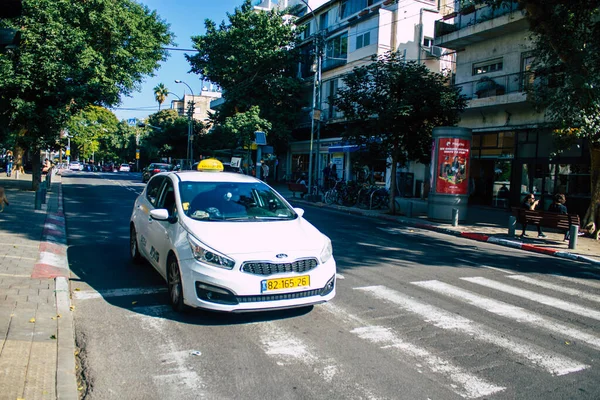 Tel Aviv Israel Diciembre 2020 Vista Taxi Tradicional Israelí Conduciendo — Foto de Stock