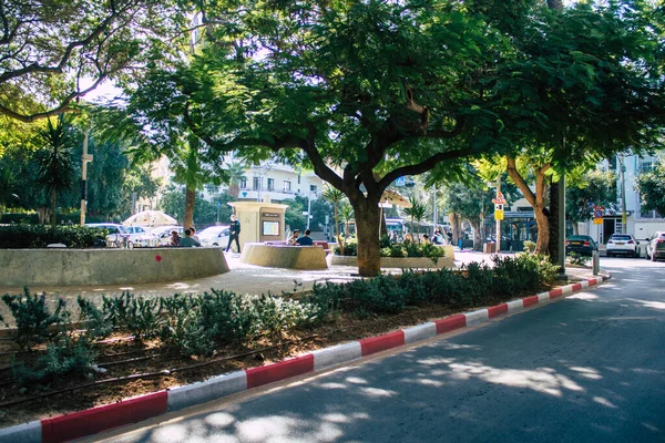 Tel Aviv Israel Dezembro 2020 Vista Avenida Verde Que Atravessa — Fotografia de Stock