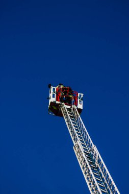 Reims France December 18, 2020 View of a red French fire truck in intervention in front of the Reims cathedral during the coronavirus pandemic affecting France and the lockdown of the country