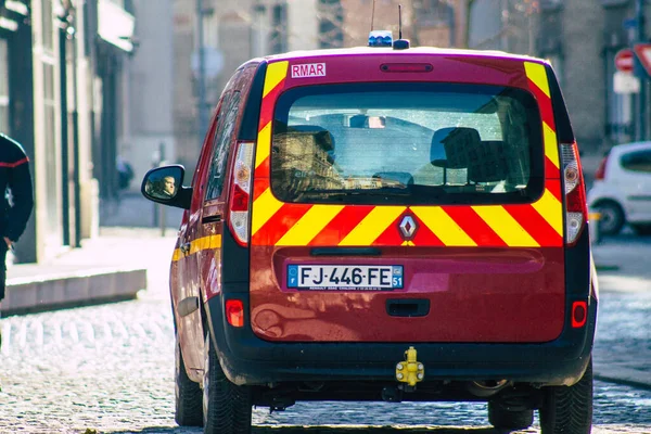 Reims France Décembre 2020 Vue Camion Pompiers Français Rouge Intervention — Photo