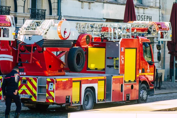 Reims France Décembre 2020 Vue Camion Pompiers Français Rouge Intervention — Photo
