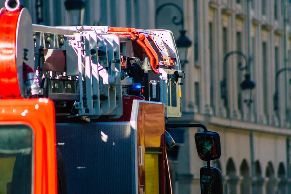 Reims France December 2020 View Red French Fire Truck Intervention — Stok fotoğraf