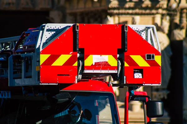 Reims France December 2020 View Red French Fire Truck Intervention — Stok fotoğraf