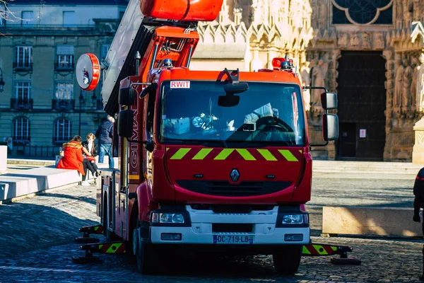 Reims France December 2020 View Red French Fire Truck Intervention — Stock Photo, Image