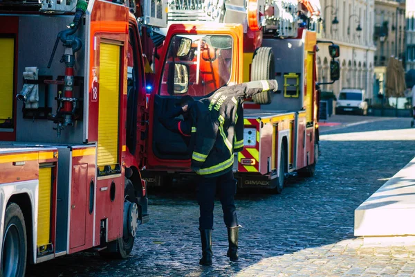 Reims France December 2020 View Traditional French Fire Fighter Intervention — Zdjęcie stockowe