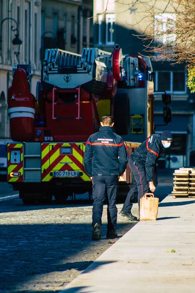 Reims France December 2020 View Traditional French Fire Fighter Intervention — Stock Fotó