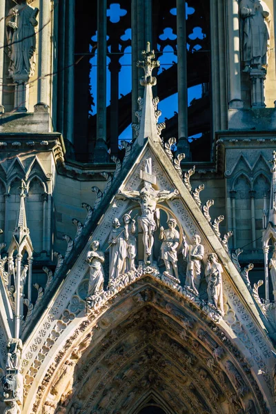 Reims Francia Diciembre 2020 Vista Fachada Exterior Catedral Notre Dame — Foto de Stock