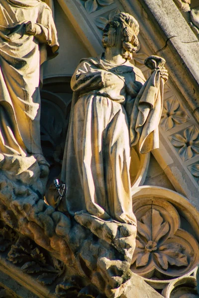 Reims Francia Diciembre 2020 Vista Fachada Exterior Catedral Notre Dame —  Fotos de Stock