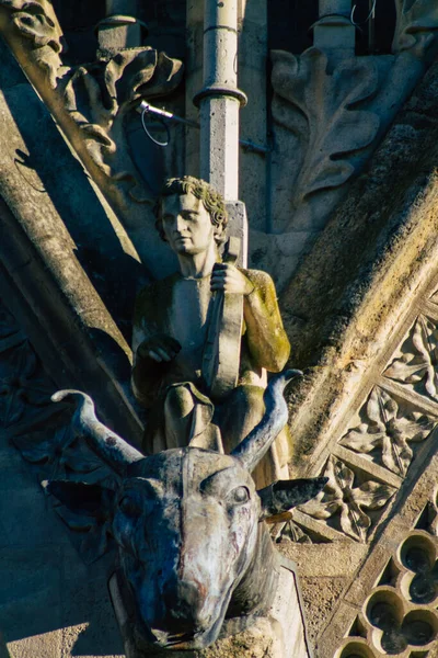 Reims Francie Prosince 2020 Pohled Vnější Fasádu Katedrály Notre Dame — Stock fotografie