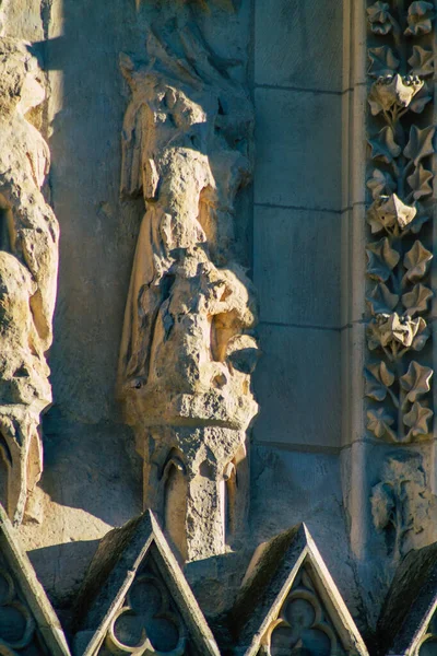 Reims Francie Prosince 2020 Pohled Vnější Fasádu Katedrály Notre Dame — Stock fotografie