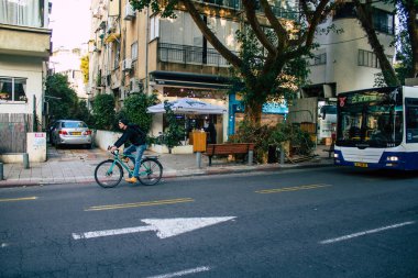Tel Aviv Israel December 22, 2020 View of unidentified people rolling through the streets of Tel Aviv during lockdown and the Coronavirus outbreak hitting Israel