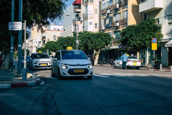 Tel Aviv Israel December 2020 View Traditional Israeli Taxi Driving — Stock Photo, Image