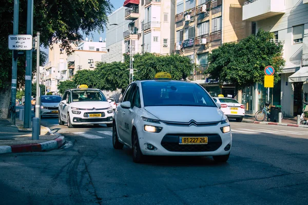 Tel Aviv Israel Diciembre 2020 Vista Taxi Tradicional Israelí Conduciendo — Foto de Stock