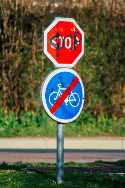 Реймс Франция Декабрь 2020 Вид Дорожный Знак Дорожный Знак Установленный — стоковое фото