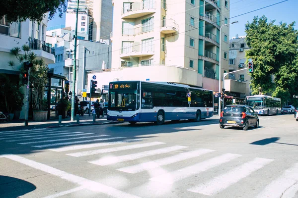 Tel Awiw Izrael Grudnia 2020 Widok Izraelskiego Autobusu Jadącego Ulicami — Zdjęcie stockowe