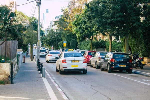 Tel Aviv Israel Dezembro 2020 Vista Tráfego Urbano Nas Ruas — Fotografia de Stock