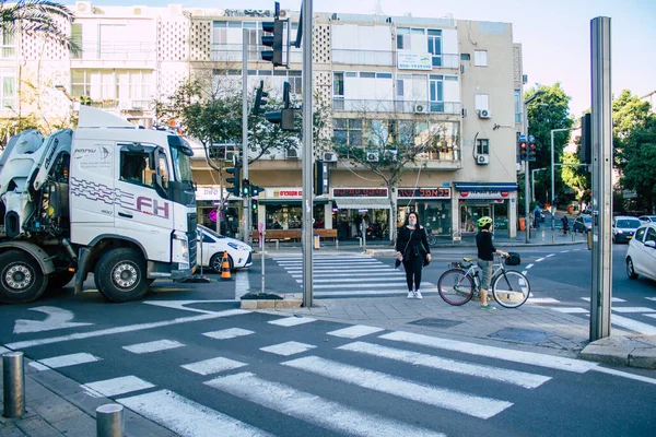 stock image Tel Aviv Israel December 28, 2020 View of unidentified Israeli people walking in the streets of Tel Aviv during lockdown and Coronavirus outbreak hitting Israel