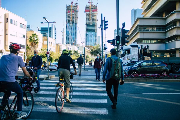 Tel Aviv Israel Diciembre 2020 Vista Personas Identificadas Rodando Por — Foto de Stock