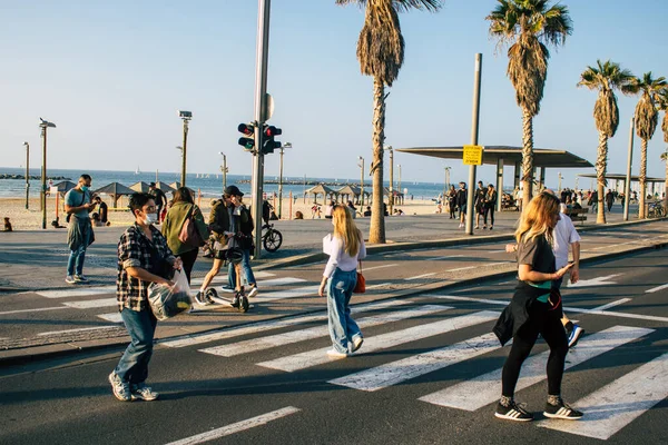 Tel Aviv Israel Enero 2021 Vista Personas Israelíes Identificadas Caminando — Foto de Stock