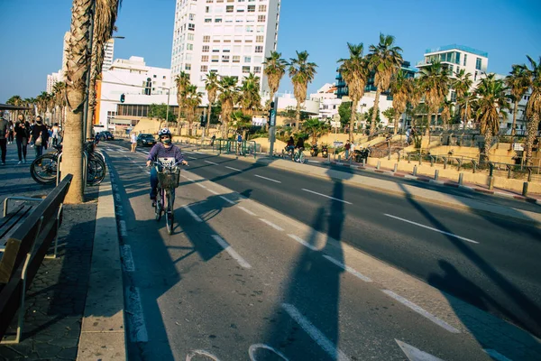 Tel Aviv Israel January 2021 View Unidentified People Rolling Streets — Stock Photo, Image