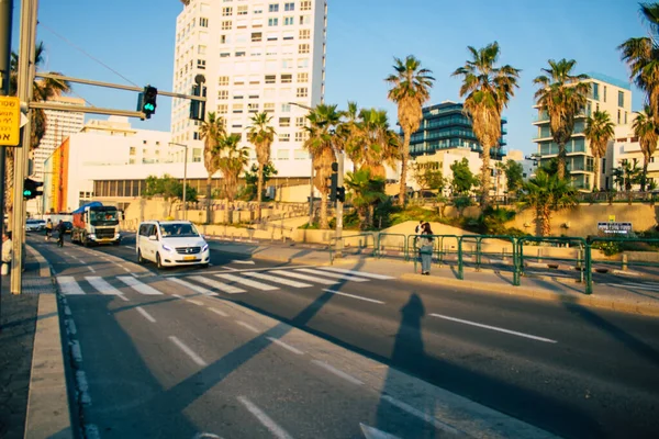 Tel Aviv Israel Enero 2021 Vista Taxi Tradicional Israelí Conduciendo — Foto de Stock