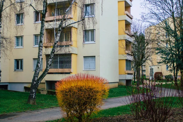 Reims Francia Enero 2021 Vista Fachada Edificio Moderno Bajo Cielo —  Fotos de Stock