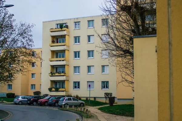 Reims Francia Enero 2021 Vista Fachada Edificio Moderno Bajo Cielo — Foto de Stock