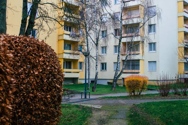 Reims Frankrike Januari 2021 Utsikt Över Fasaden Modern Byggnad Vinter — Stockfoto