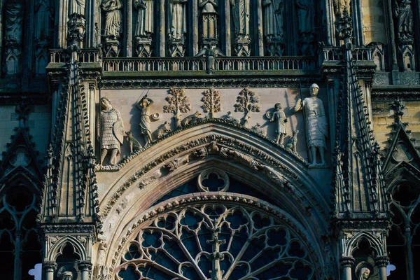 Reims Frankreich Januar 2021 Blick Auf Die Außenfassade Der Kathedrale — Stockfoto