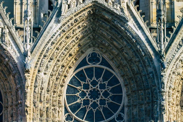 Reims France January 2021 Вид Зовнішнього Фасаду Собору Нотр Дам — стокове фото