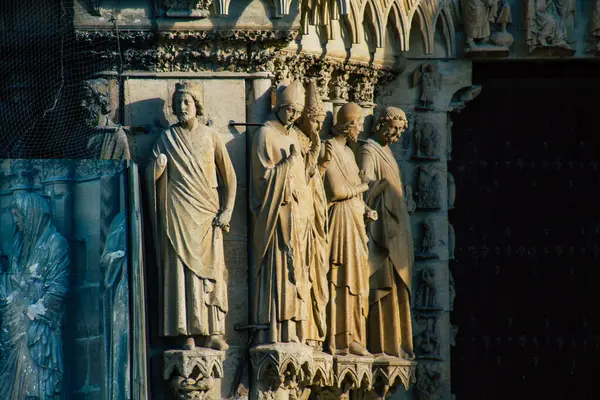 Reims Francie Leden 2021 Pohled Vnější Fasádu Katedrály Notre Dame — Stock fotografie