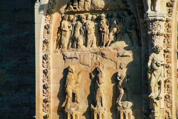 Reims França Janeiro 2021 Vista Fachada Exterior Catedral Notre Dame — Fotografia de Stock