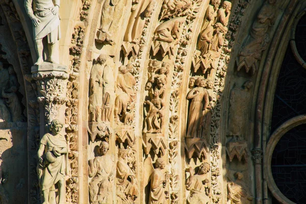 Reims França Janeiro 2021 Vista Fachada Exterior Catedral Notre Dame — Fotografia de Stock