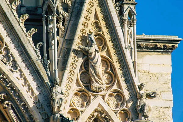 Reims Francie Leden 2021 Pohled Vnější Fasádu Katedrály Notre Dame — Stock fotografie