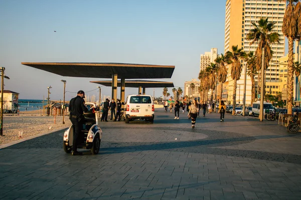 Tel Aviv Israel January 2021 View Israeli Policeman Checking People — Stock Photo, Image