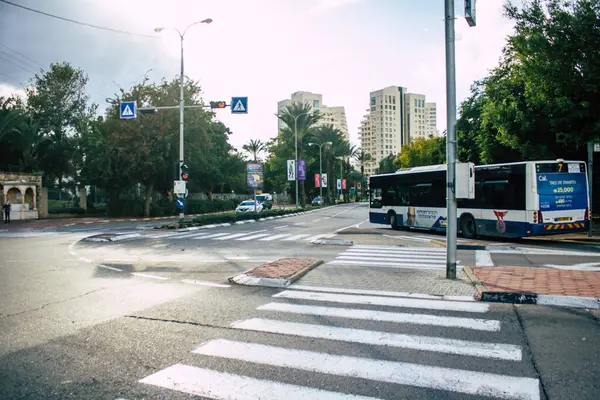 Tel Aviv Israel January 2021 View Israeli Public Bus Driving — Stock Photo, Image