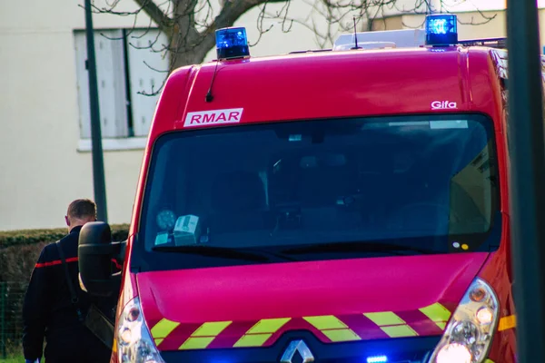 Reims Francia Enero 2021 Vista Del Coche Bomberos Rojo Francés — Foto de Stock