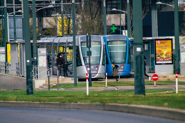 Reims Frankreich Januar 2021 Blick Auf Eine Moderne Elektrische Straßenbahn — Stockfoto